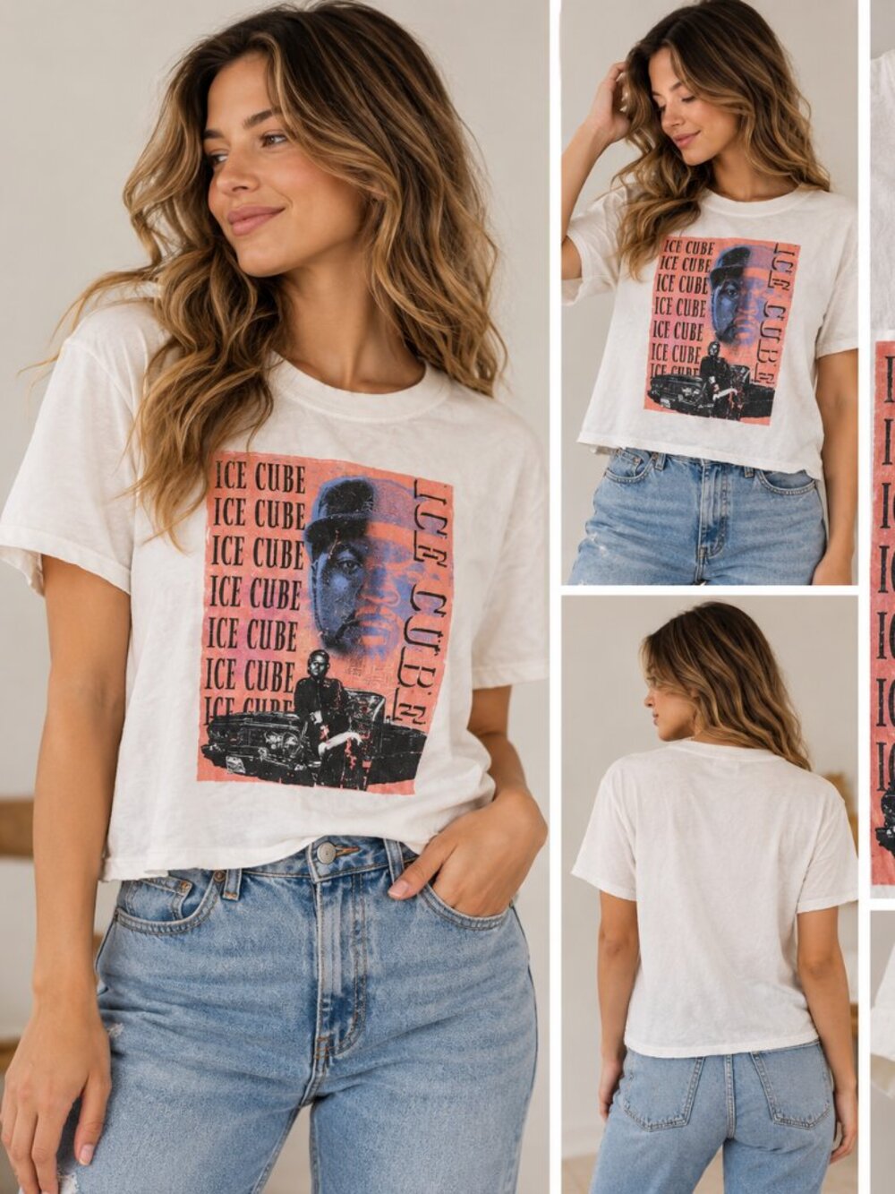 "ICE CUBE” graphic Crop T-shirt Sz L